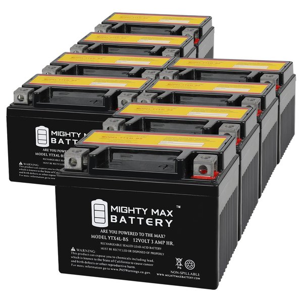 Mighty Max Battery YTX4L-BS 12V 3Ah Replacement Battery compatible with Adventure Power 12V3AH Motorcycle - 8PK MAX4031348